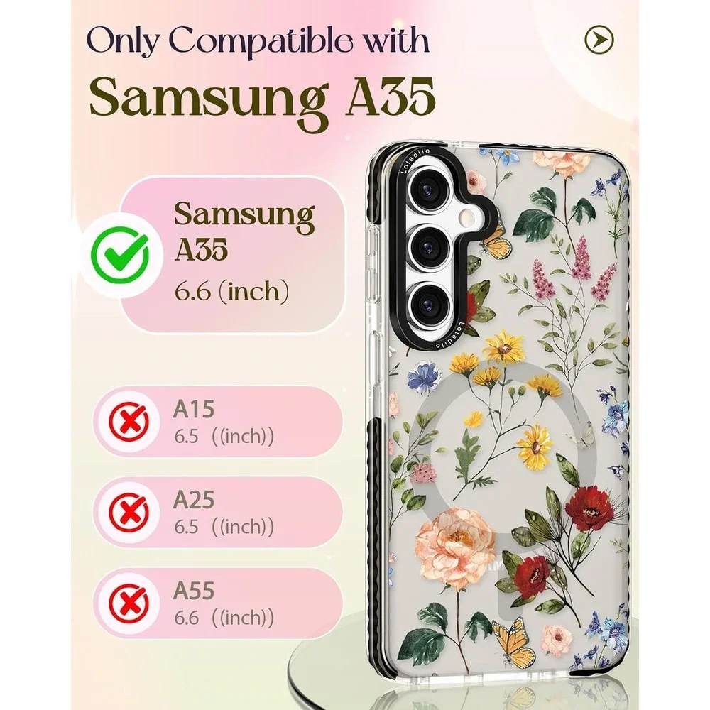 Cottagecore Romantic Clear Floral Case Samsung Galaxy A35 5G Magsafe Magnetic